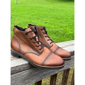 Remonte Women's Brown Leather Ankle Boots with Zip/Lace-Up Closure size 38 7.5